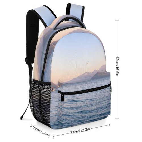 yanfind Children's Backpack Bay Sunset Landscape Daylight Travel  Island Beach Sail Watercrafts Boat Transportation Preschool Nursery Travel Bag