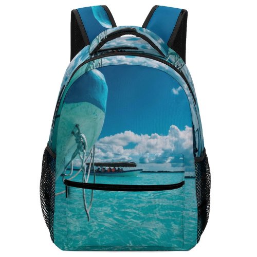 yanfind Children's Backpack Beautiful Vacation Clouds Daylight Travel Sunny Leisure Motorboats Beach Turquoise Boat Transportation Preschool Nursery Travel Bag