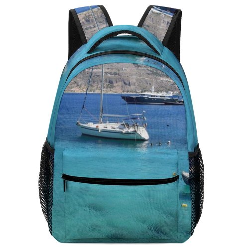 yanfind Children's Backpack Bay Boats Tourism Vacation Daylight Travel Leisure Island Reef Beach Turquoise Watercrafts Preschool Nursery Travel Bag