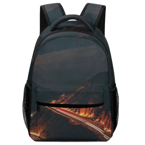 yanfind Children's Backpack Dark Time Illuminated Lights Lapse Mountains Evening Roads Curve Light Highway Transportation Preschool Nursery Travel Bag