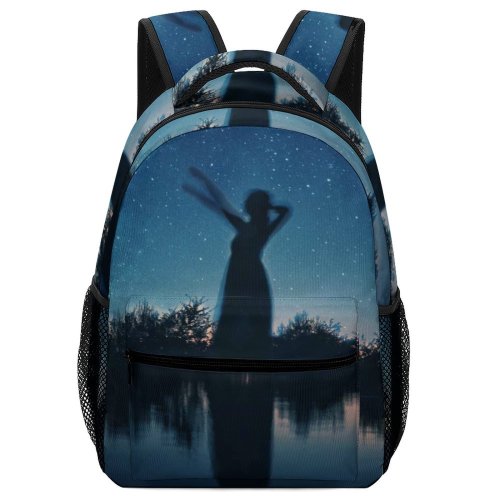 yanfind Children's Backpack Backlit Dark Grass Landscape Evening Light Outdoors Starry Lake  Reflection Preschool Nursery Travel Bag