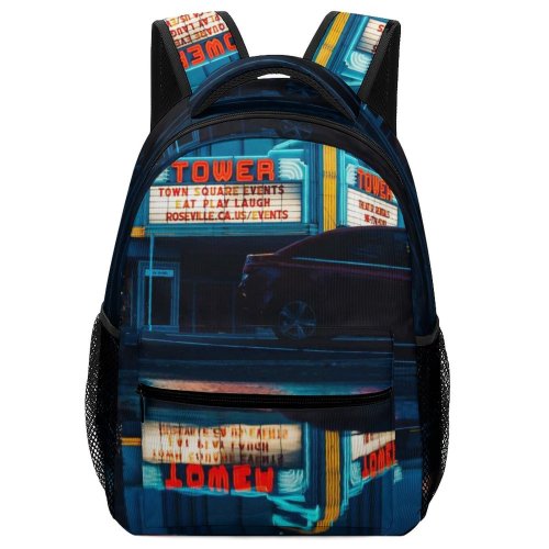yanfind Children's Backpack Dark Lot Lights Parked Theater Neon Urban Transportation Puddle Outdoors Car Preschool Nursery Travel Bag