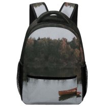 yanfind Children's Backpack Boat  Watercraft Woods Trees Lake Reflection Rowboat Preschool Nursery Travel Bag