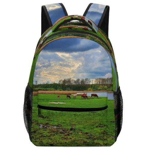yanfind Children's Backpack Field Grassland Outdoors Countryside Farm Rural Cattle Cow Meadow Pasture Ranch Grazing Preschool Nursery Travel Bag