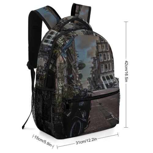 yanfind Children's Backpack Bike Motor Street Lights Grass Daylight Evening Pavement Buildings Urban Outdoors Vintage Preschool Nursery Travel Bag