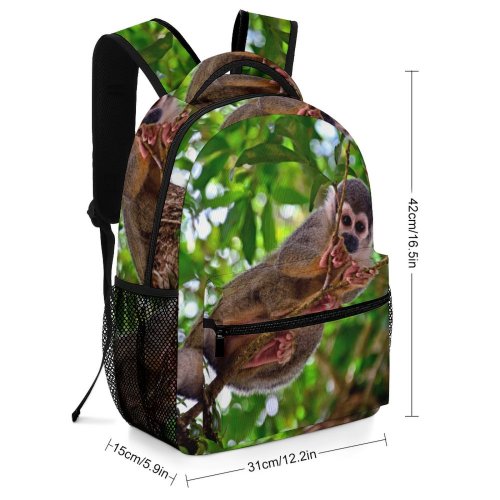 yanfind Children's Backpack Ecuador Monkey Coca Leaf Leaves Forest Woodland Tree Branch  Jungle Portrait Preschool Nursery Travel Bag