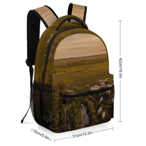 yanfind Children's Backpack Farm Sunset Grass Landscape Grassland Evening Travel Farmland Field Pasture Preschool Nursery Travel Bag