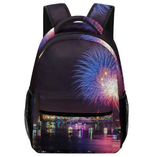 yanfind Children's Backpack Festival City Diwali Illuminated Downtown Cityscape Fireworks Evening Light Buildings Display Preschool Nursery Travel Bag
