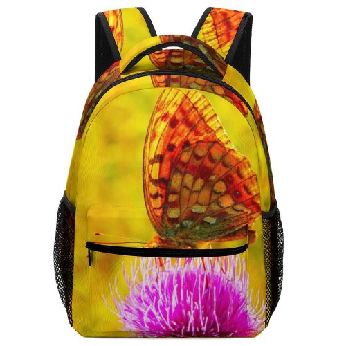 yanfind Children's Backpack Flower  Flora Plant Thistle Wing Butterfly Vibrant Purple Macro Detail Closeup Preschool Nursery Travel Bag