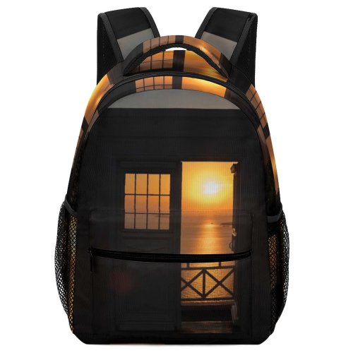 yanfind Children's Backpack Golden Doorway Clouds Window Sunset Landscape Evening Wooden Outdoors Hour Scenic Preschool Nursery Travel Bag