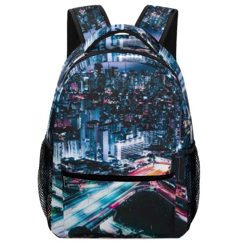 yanfind Children's Backpack For City Illuminated Lights Downtown Cityscape Desktop Evening Buildings Urban Metropolis Architecture Preschool Nursery Travel Bag