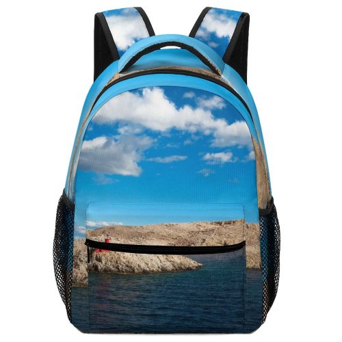 yanfind Children's Backpack Sea Coast Vacation Outdoors Novalja Land Croatia Cloud Images Blue Commons Creative Preschool Nursery Travel Bag