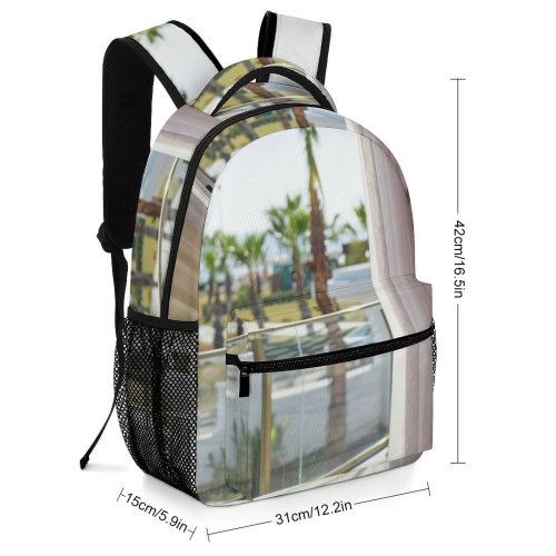 yanfind Children's Backpack Family Street Coast Tourism Design Lamp Curtain Vacation Relaxing Window Wood Blurred Preschool Nursery Travel Bag