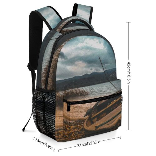 yanfind Children's Backpack Golden Sand Scenery Clouds Landscape Mountains Evening Boat Transportation Outdoors Hour Scenic Preschool Nursery Travel Bag