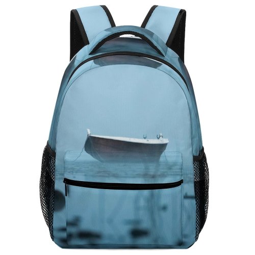 yanfind Children's Backpack Bay Fog Placid Rowboat Daylight Travel Mist Boat Foggy Outdoors Fishing Dawn Preschool Nursery Travel Bag