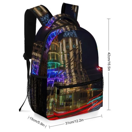 yanfind Children's Backpack  Street City Dark Illuminated Lights Downtown Traffic Evening Travel Light Buildings Preschool Nursery Travel Bag