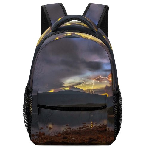 yanfind Children's Backpack Golden Strike Rocky Clouds Placid Mountains Storm Meteorology Thunderbolt Atmosphere Hour Preschool Nursery Travel Bag