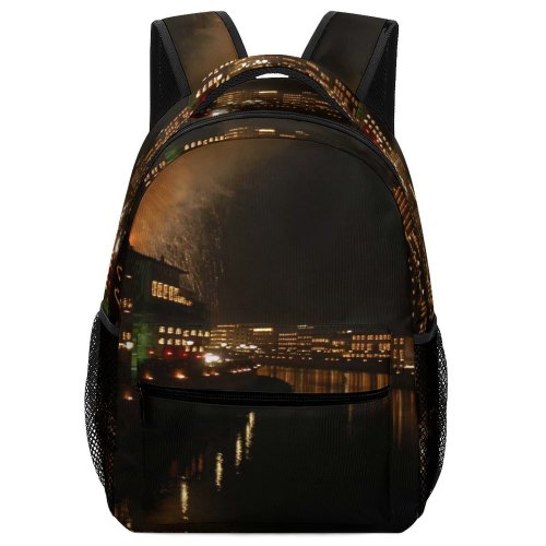 yanfind Children's Backpack Fireworks Nightshot Candlelight Reflection Night Sky Waterway Landmark Light Lighting Architecture Preschool Nursery Travel Bag