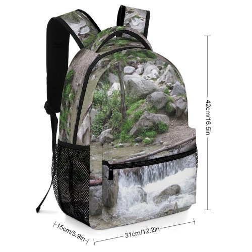 yanfind Children's Backpack Creek Canyon Flow Woods Forest Wilderness Logs Trees Rocks Grass Landscape Preschool Nursery Travel Bag
