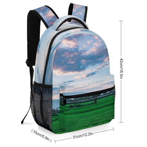 yanfind Children's Backpack Countryside  Pictures Grassland Outdoors Grey Sunset Free D Sky Field Preschool Nursery Travel Bag