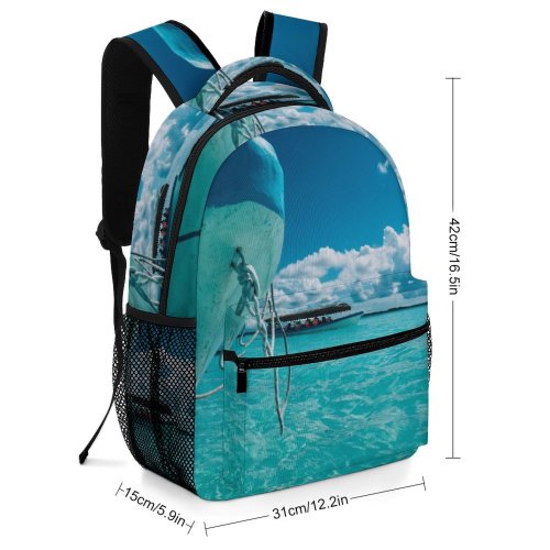 yanfind Children's Backpack Beautiful Vacation Clouds Daylight Travel Sunny Leisure Motorboats Beach Turquoise Boat Transportation Preschool Nursery Travel Bag