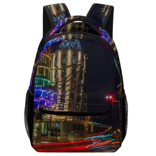 yanfind Children's Backpack  Street City Dark Illuminated Lights Downtown Traffic Evening Travel Light Buildings Preschool Nursery Travel Bag