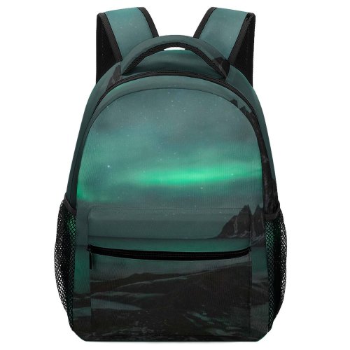 yanfind Children's Backpack Dark Lights Scenery Landscape Evening Light Borealis Northern Outdoor Outdoors Preschool Nursery Travel Bag