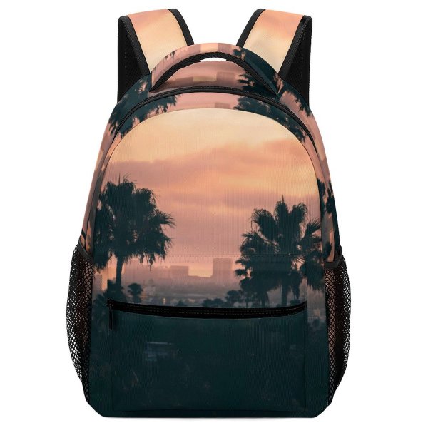 yanfind Children's Backpack Backlit Los Coast City La  Skies Palm Cityscape Sunset Century Travel Preschool Nursery Travel Bag