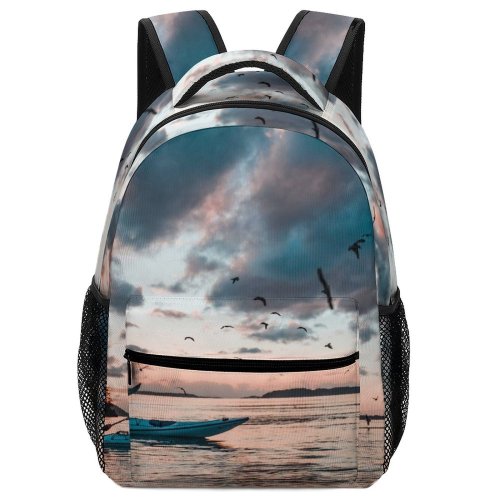 yanfind Children's Backpack Beautiful Sunset Evening Kayaking Boat Lake Reflection Dawn Birds Sea Watercraft Fisherman Preschool Nursery Travel Bag