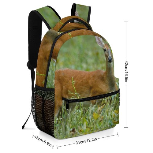 yanfind Children's Backpack Grassland Cute Deer Little Stag Buck Fawn Virginia Hayfield Grass Fur Antler Preschool Nursery Travel Bag
