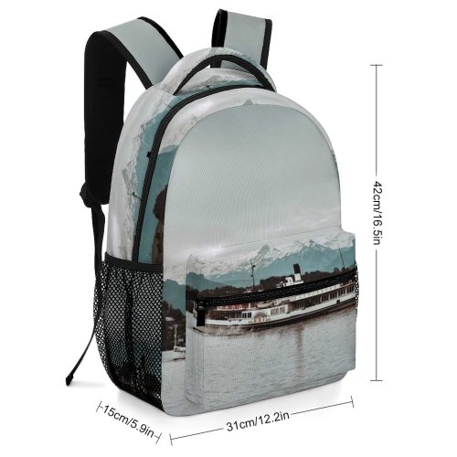 yanfind Children's Backpack Bay Capped Clouds Marine Mountains Daytime Marina Cloudiness Snow Ripples Harbour Outdoor Preschool Nursery Travel Bag