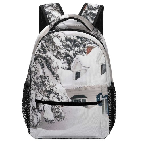 yanfind Children's Backpack Building Housing Outdoors Cottage Snow  Grey Plant Tree Winter Fir Abies Preschool Nursery Travel Bag
