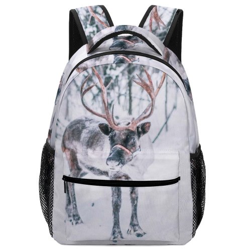 yanfind Children's Backpack Wood Winter Frosty Frozen Snowstorm Deer Sledge Season Lapland Tree  Frost Preschool Nursery Travel Bag
