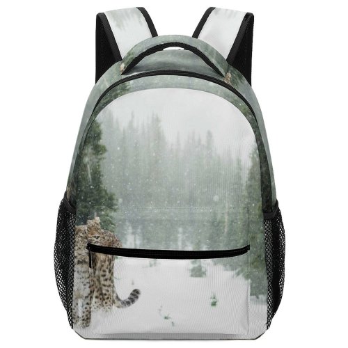 yanfind Children's Backpack Pine Leopard Snowing Frozen Fir Elegant Winter Outdoors Scenic Woods Conifer Portrait Preschool Nursery Travel Bag