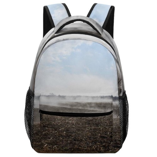 yanfind Children's Backpack Fog Outdoors Mist Grey Ground Foggy Morning Corn Field Farm Misty Plant Preschool Nursery Travel Bag