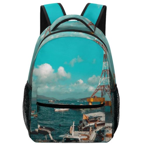 yanfind Children's Backpack Bay Boats Tourism Vacation Cable Clouds Port Daylight Pier Travel  Harbour Preschool Nursery Travel Bag