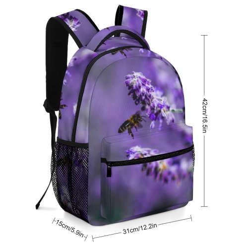 yanfind Children's Backpack Flowers Insect Growth Lilac Blooming Garden Outdoors Flying Bee Violet Lavender Flora Preschool Nursery Travel Bag
