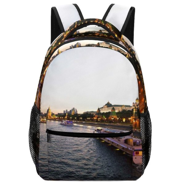 yanfind Children's Backpack Barge City Lights Canal Sunset Evening Travel Buildings Moscow Cruise Watercrafts Boat Preschool Nursery Travel Bag