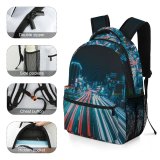 yanfind Children's Backpack  Street City Time Lights Downtown Roadway Lapse Cityscape Parked Fast Lamps Preschool Nursery Travel Bag