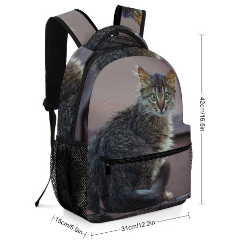yanfind Children's Backpack Funny Curiosity Cute Cat Little  Portrait Kitten Grey Pet Whisker Fur Preschool Nursery Travel Bag