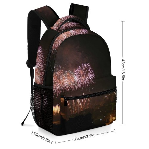 yanfind Children's Backpack Fireworks Sea Fiesta Town Dark Lights Buildings Overview Streets Houses Villas Preschool Nursery Travel Bag
