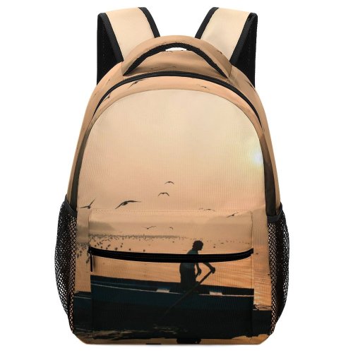 yanfind Children's Backpack Golden Rowing Sunset Rowboat Avian Travel Wooden Sunrise Boat Hour Flying Preschool Nursery Travel Bag