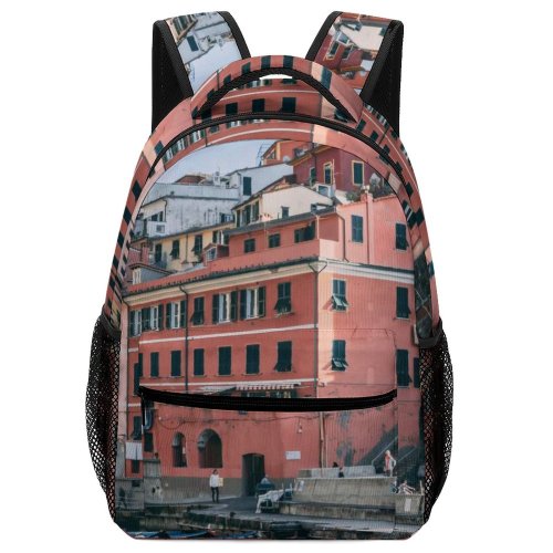 yanfind Children's Backpack Boats Building River Architecture City Canal Docked Town Watercrafts Preschool Nursery Travel Bag