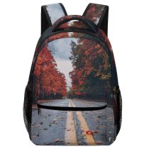 yanfind Children's Backpack Foliage Park Street Guidance Screen Season Autumn Landscape Daylight Maple Pavement Colorful Preschool Nursery Travel Bag