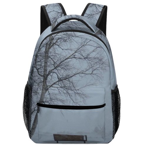 yanfind Children's Backpack Grey Outdoors Bench Snow Winter Furniture Blizzard Storm Thunder Bay Canadá Mist Preschool Nursery Travel Bag