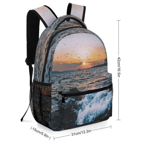 yanfind Children's Backpack Golden Silhouettes Rocky Scenery Clouds Sunset Landscape Beach Silhouetted Hour Preschool Nursery Travel Bag