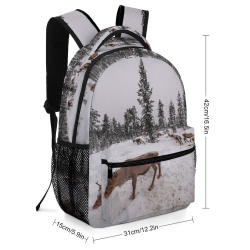 yanfind Children's Backpack Frozen Daylight Freezing Deer Frost Coniferous Frosty Winter Outdoors Reindeer Scenic Woods Preschool Nursery Travel Bag
