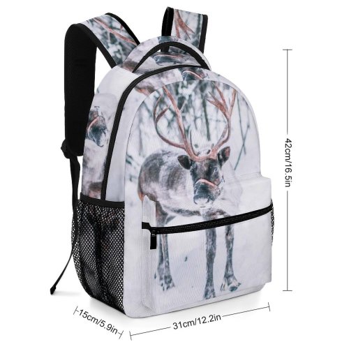 yanfind Children's Backpack Wood Winter Frosty Frozen Snowstorm Deer Sledge Season Lapland Tree  Frost Preschool Nursery Travel Bag