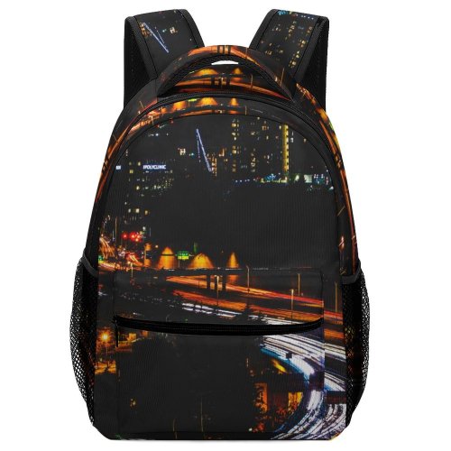yanfind Children's Backpack  Street City Illuminated Lights Downtown Scenery Cityscape Traffic Evening Light Buildings Preschool Nursery Travel Bag