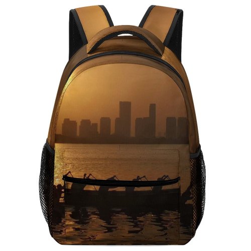 yanfind Children's Backpack Backlit Sunset Evening Travel Beach  Boat River Silhouetted Lake Reflection Dawn Preschool Nursery Travel Bag